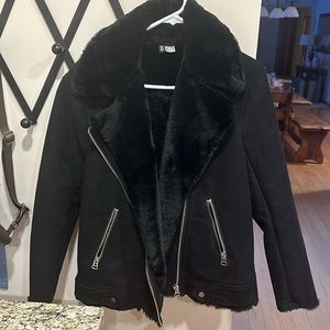H&M sz 6 soft fur faux-suede moto jacket